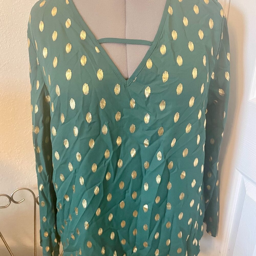 SHEIN Blouse Size XL , V-neck Long Sleeve Green and Gold colors Top blouse